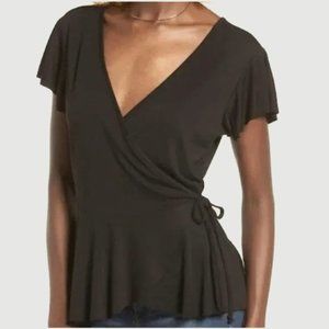 Black Tie-Wrap Blouse